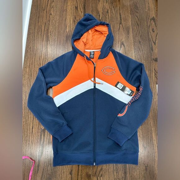 New NFL Men's Chicago Bears Navy/Orange Full-Zip Hoodie Size S - Picture 1 of 7